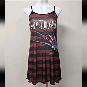 Sweet Dreams Striped Graphic Slip Dress in Black & Rust